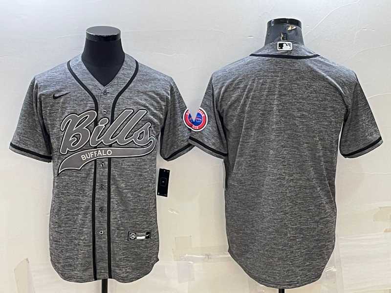 Men%27s Buffalo Bills Blank Grey With Patch Cool Base Stitched Baseball Jersey